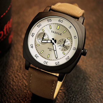 YAZOLE Men Sports Luminous Big Dial Quartz Wrist Watch (White+Brown) - intl  