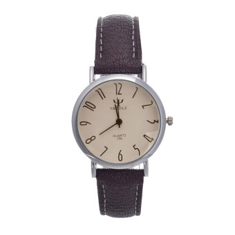 Yazole UNISEX Date Leather Stainless Steel Military Sport Quartz Wrist Watch (White+Brown)  