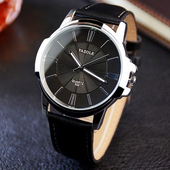 YAZOLE Unisex Sport Stainless Steel Quartz Leather Wrist Watch (Black) - intl  