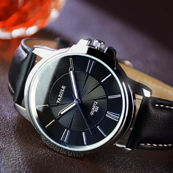 YAZOLE Vintage kulit Fashion pria Band Stainless Steel olahraga bisnis jam tangan kuarsa yzl332h - hitam - ???? ??????  