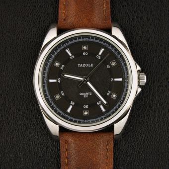 YAZOLE Vintage Men Leather Band Fashion Stainless Steel Sport Bussiness Quartz Wrist Watch YZL331H-Brown - intl  