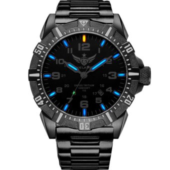 YELANG V1003 Mens Tritium Gas Blue Luminous Waterproof Steel Strap Sports Military Diving Watch  