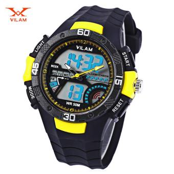 [YELLOW] VILAM 09009 - 02 Dual Movt Digital Quartz Sports Watch Calendar Alarm Chronograph Display Wristwatch - intl  