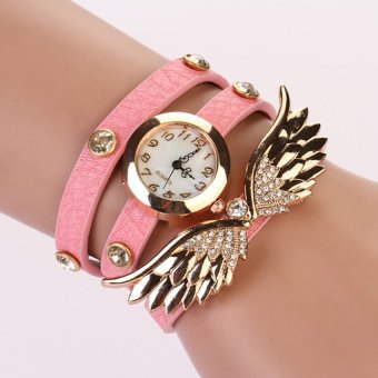 Yika Fashion Angel Wings Rhinestone-studded Leather Ladies Quartz Watches (Pink)  