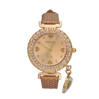 Yika Fashion Gold love Pendant Ladies Watch With Stainless Steel Quartz Wrist Watch (Gold)  