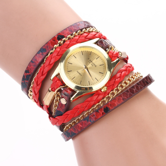 Yika Fashion PU leather geneva watch cruise bracelet women dress watch of Rivet ladies watches (Red)  