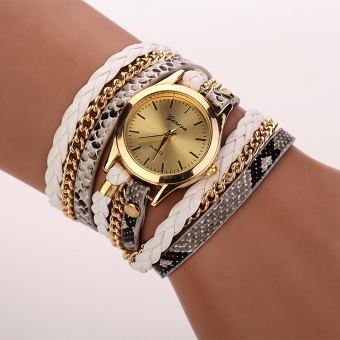 Yika Fashion PU leather geneva watch cruise bracelet women dress watch of Rivet ladies watches (White)  