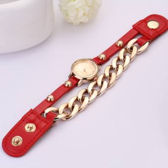 Yika Fashion Watch With A Rivet Ladies Watches Leather Belt Watch (Red)  