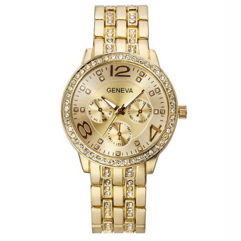 Yika Geneva Gril Women Casual Fashion Diamond Stainless Steel Quartz Wrist Watch (Gold)  