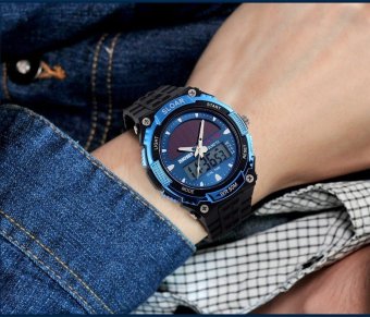 Yika Luxury Men‘s Waterproof LED Military Sports Quartz Solar Powered Wrist Watch (Blue)  