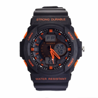 Yika Luxury Sport Quartz Wrist Men Mens Analog Digital #S Waterproof Military (Black+Orange)  