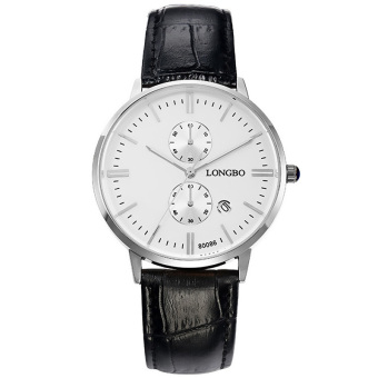Yika Men Leather Double Dial Business Quartz Wrist Watch (White)  