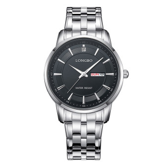 Yika Men Stainless Steel Double Calendar Business Quartz Wrist Watch (Black)  