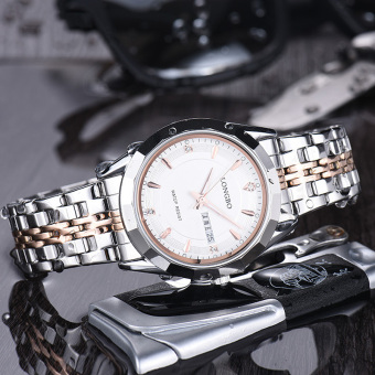 Yika Men Waterproof Stainless Steel Quartz Wrist Watch (Rose Gold+White)  