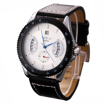Yika Mens Auto Mechanical Sketeton Leather Analog Wrist Watch (White)  