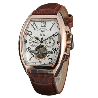 Yika Men's Automatic Mechanical Self-Winding Date Leather Wrist Watch (White+Gold)  