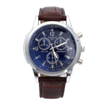 Yika Men's Leather Stainless Steel Quartz Wrist Watch (Black/Brown)  
