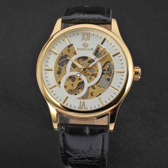 Yika Men's Mechanical Automatic Self-Winding Date Leather Wrist Watch (White+Gold)  