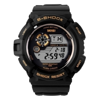 Yika Men's Multi Function Sports Wrist Watch Dive 50M Waterproof LED Digital Alarm (Gold) - intl  