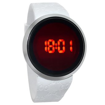 Yika Men's Touch Screen Circular Pattern Silicone LED Sport Wrist Watch (White)  