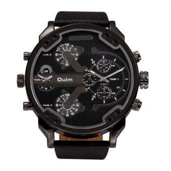 Yika OULM Oversized Dual Dial Display Time Chronograph PU Leather Band Men's Watch (Black)  