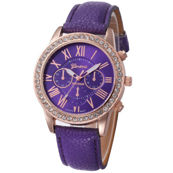 Yika Rhinestone Geneva Roman Numerals Dial Analog Quartz Wrist Watch (Purple)  
