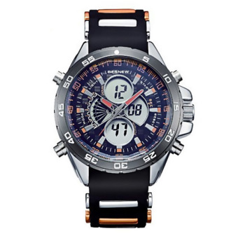 Yika Silicone Band LCD Digital Analog Quartz Date Wrist Watch (Orange)  