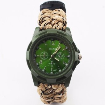 Yika Watch Bracelet Survival Paracord 6IN1 Survival Tool Compass Thermometer Whistle - intl  