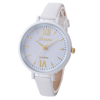 Yika Women Geneva Roman Leather Band Analog Quartz Wrist Watch (White) (Intl)  