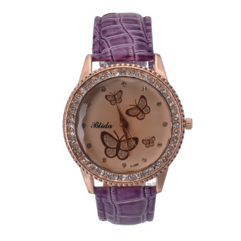 Yika Women Lady Golden Band Butterfly Bracelet Watches Quartz Rhinestone Wrist Watch (Purple)  