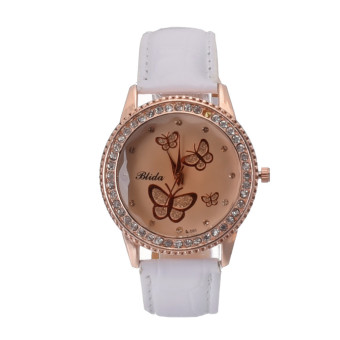 Yika Women Lady Golden Band Butterfly Bracelet Watches Quartz Rhinestone Wrist Watch (White)  