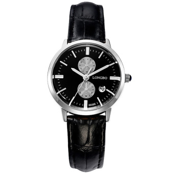 Yika Women Leather Double Dial Business Quartz Wrist Watch (Black)  