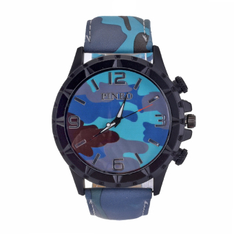 Yika Women men Numerals Faux Leather Band Analog Quartz Wrist Watch (Blue)  