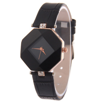 Yika Women Rhinestone Synthetic Leather Analog Quartz Wrist Watch (Black)  