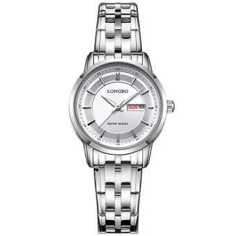 Yika Women Stainless Steel Double Calendar Business Quartz Wrist Watch (White)  