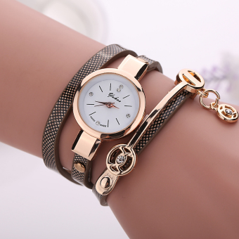 Yika Women's men Fashion Ladies Faux Leather Rhinestone Analog Quartz Wrist Watches (Brown)  