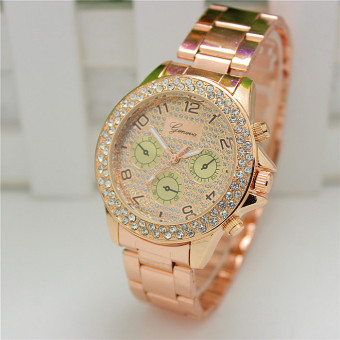 Yika Women's Stainless Steel Bracelet Crystal Dial Analog Quartz Wrist Watch (Rose Gold)  