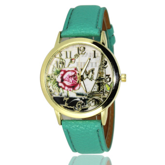 Yika Women's Tower Dial Leather Stainless Steel Quartz Wrist Watch (Green)  