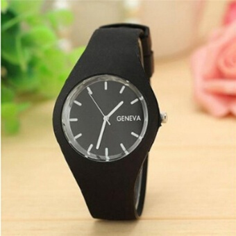YingWei Geneva Fashion Leisure Ultra-thin Silicone Watch Candy Colors Quartz Wrist Watch(Black) - intl  