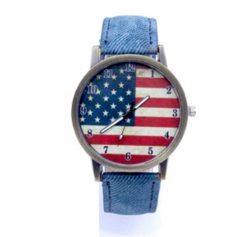 YingWei Unisex Fashion PU Belt American Flag Quartz Pattern Wrist Watch (Blue) - intl  