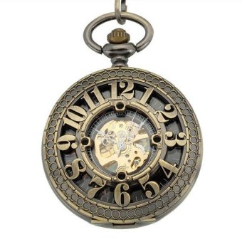 yiokmty 20pcs/lot Antique Hollow Arabic Numbers Bronze Case Vintage Black Dial Pocket Watch Mechanical Analog Display Pendant Watch (Yellow) - intl  