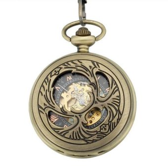 yiokmty Vintage Steampunk Retro Shiny Semi-hollow Phoenix Wings Carving Bronze Mechanical Hand Wind Pocket Watch for Men Women (Yellow) - intl  