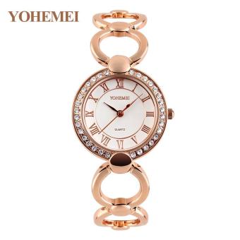 YOHEMEI 0165 New Women Crystal Diamond Watch Round Dial Waterproof Quartz Watch Strap - White - intl  