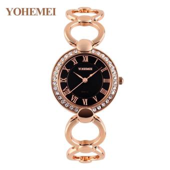 YOHEMEI 0165 Women's Alloy Strap Bracelet Watch Roman Numbers Dial Fashion Diamond Bracelet Watch - Black - intl  