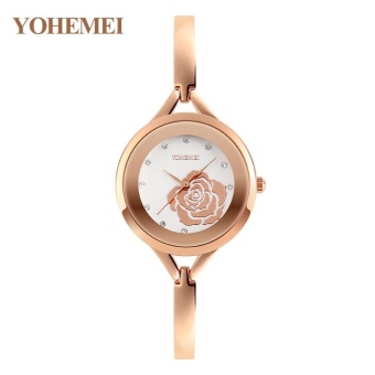 YOHEMEI 0168 Fashion Diamond Bracelet Watch Women Quartz Watch Flowers Dial Ladies Bracelet Watch- White - intl  