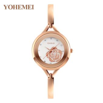 YOHEMEI 0168 Women Quartz Watch Flowers Dial Ladies Bracelet Watch Fashion Diamond Bracelet Watch - White - intl  
