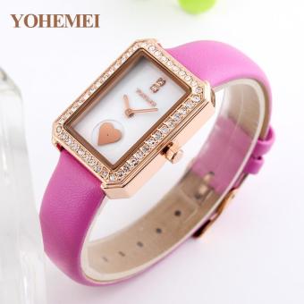 YOHEMEI 0171 Simple Trend Lady Waterproof Fashion Quartz Watch Genuine Leather Strap Rose Red - intl  