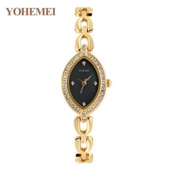 YOHEMEI 0176 Women 's Elegant Gold Steel Bracelet Quartz Watch - Black - intl  
