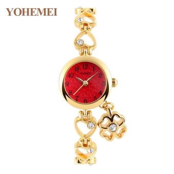 YOHEMEI 0177 Fashion Quartz Watches for Women Women's Rhinestone Wristwatch Ladies Simple Classic Rhinestone Bracelet - Red - intl  