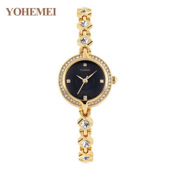 YOHEMEI 0182 Women Luxury Diamond quartz Watches Golden strap ladies waterproof watch - Black - intl  